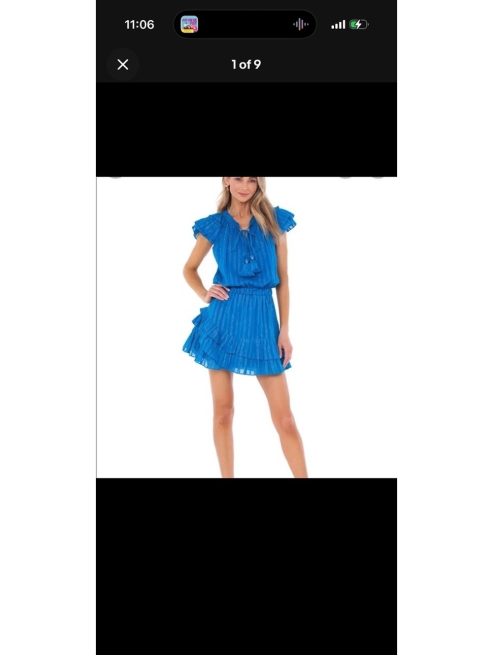Karina Grimaldi Royal Blue Metallic Stripe Ruffle Mini Dress Sz Large
